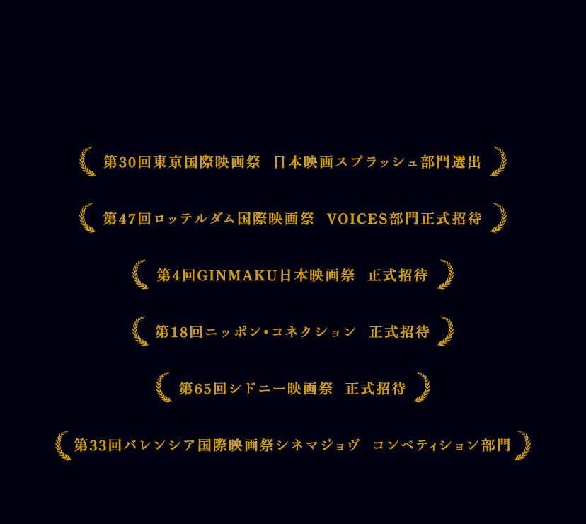 第30回東京国際映画祭　日本映画スプラッシュ部門選出、第47回ロッテルダム国際映画祭　VOICES部門正式招待　ほか